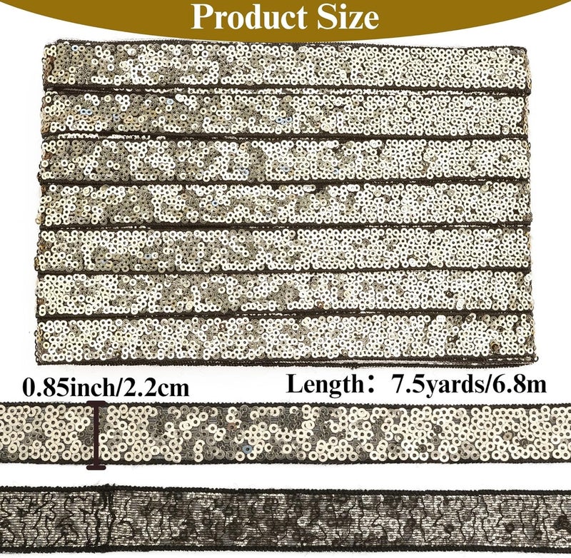 DHFLYDH Golden Sequin Trim Sequin Ribbon 7.5 Yards Flat Glitter Trim for Sewing, Costumes, Wedding Decor, Fashion Crafting - Image 2
